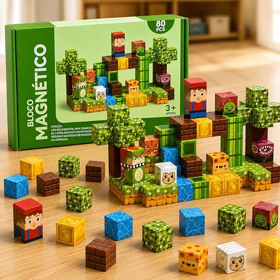 Blocos Magnéticos de Construção Infantil 80 Peças