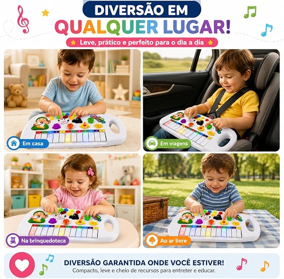 Pianinho Infantil Educativo com Luzes, Sons e Animais da Fazendinha